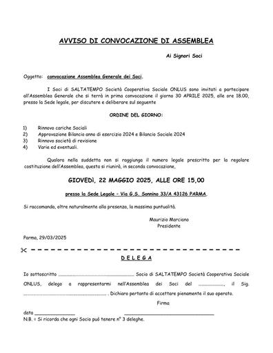 Convocazione Assemblea Soci 2025
