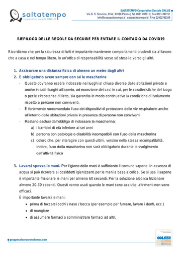 RIEPILOGO DELLE REGOLE DA SEGUIRE PER EVITARE IL CONTAGIO DA COVID19